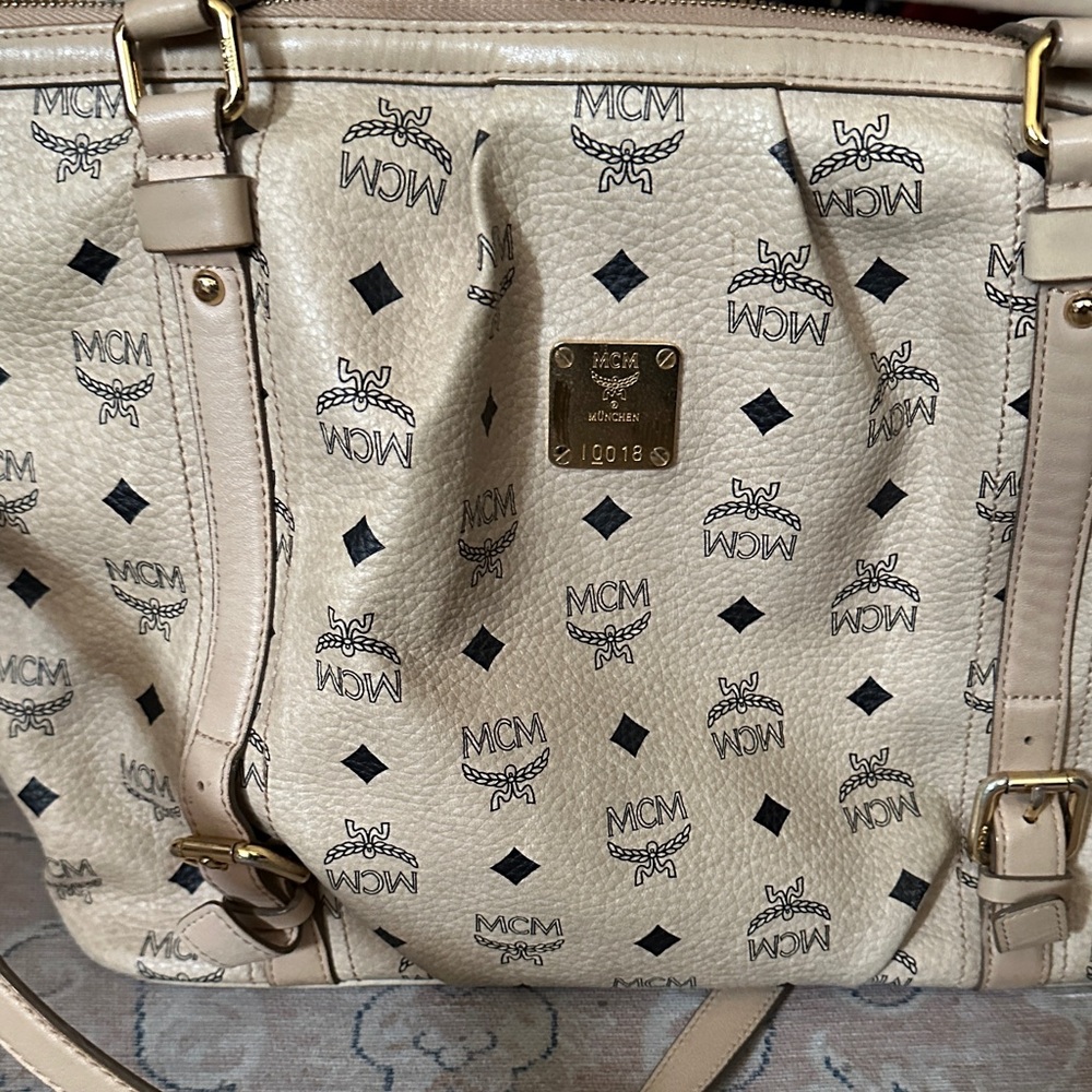 MCM Cream and Black Shoulder Bag